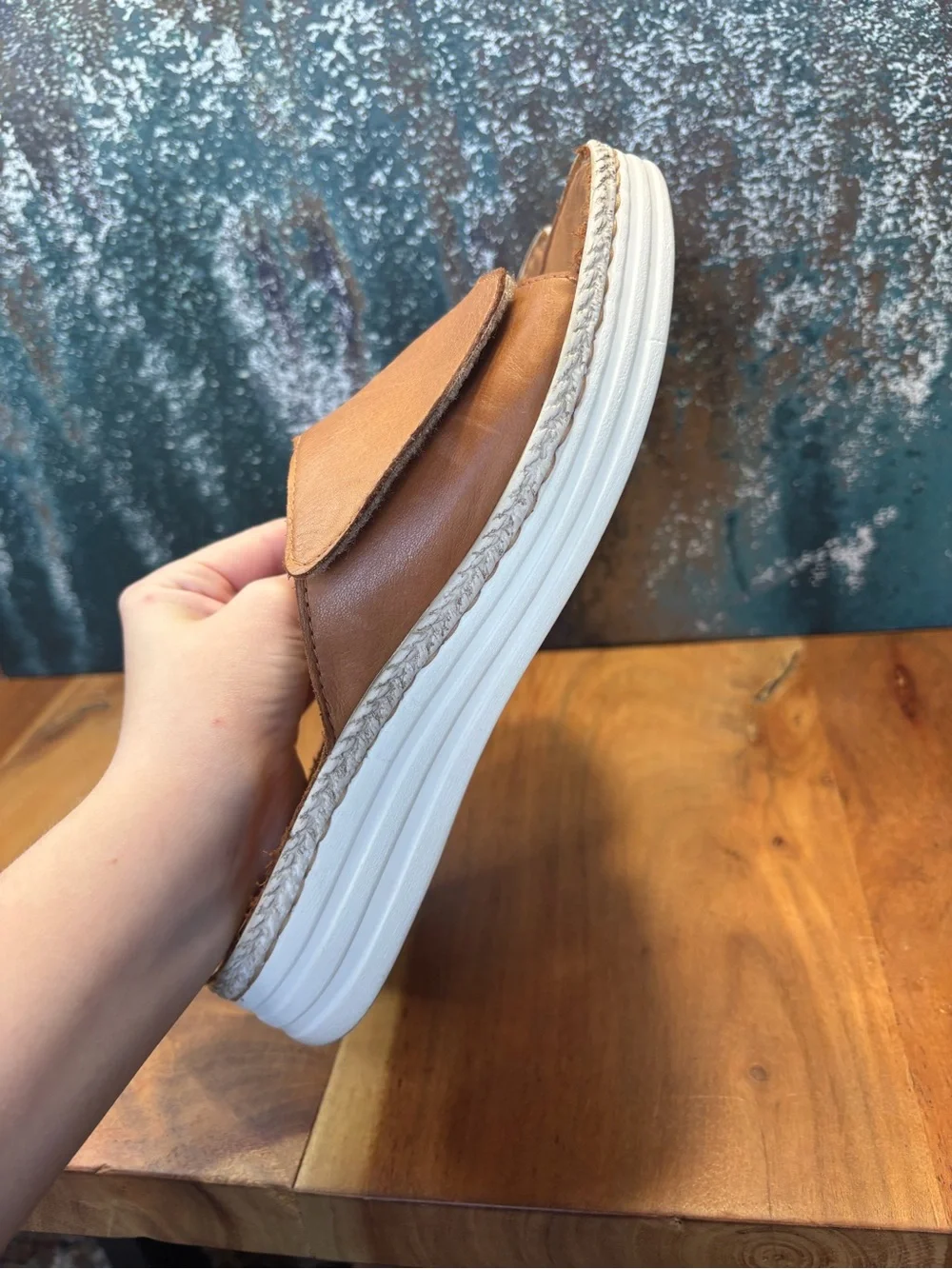 Luna Boho Italian Leather Platform Slide Sandals Tan EU 39 US 8.5 VGUC
